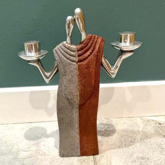 Stainless steel silver Candle Stick Holder Couple wedding candles GIFT Judaica - Picture 3 of 12